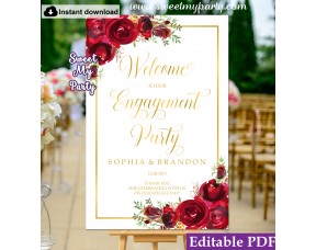 Red Roses Engagement Party Welcome sign template,Engagement Welcome sign,(16)